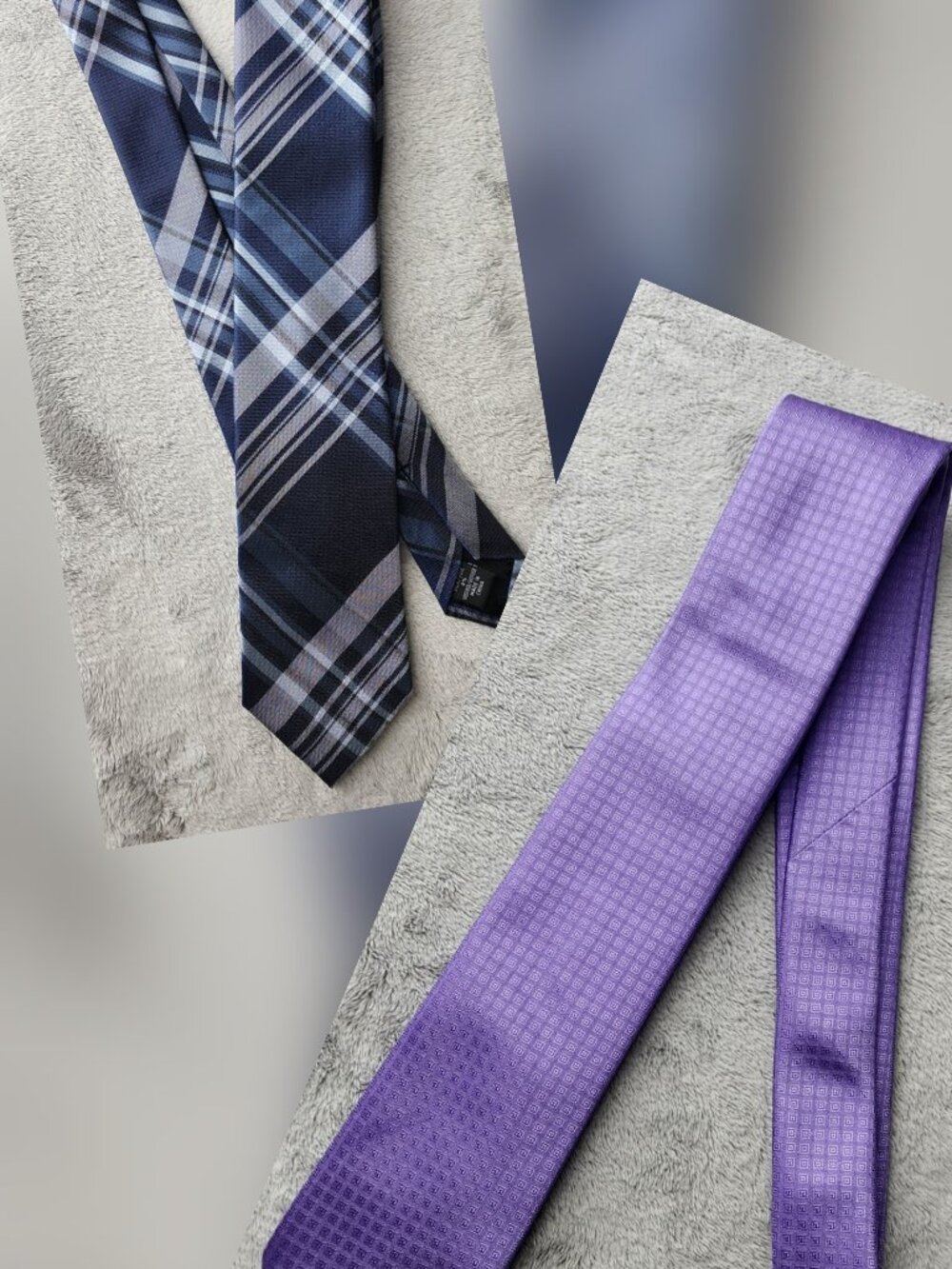 Lot of 2 Calvin Klein Men's Neckties Navy Blue Plaid Silk Blend & Purple Micro-C